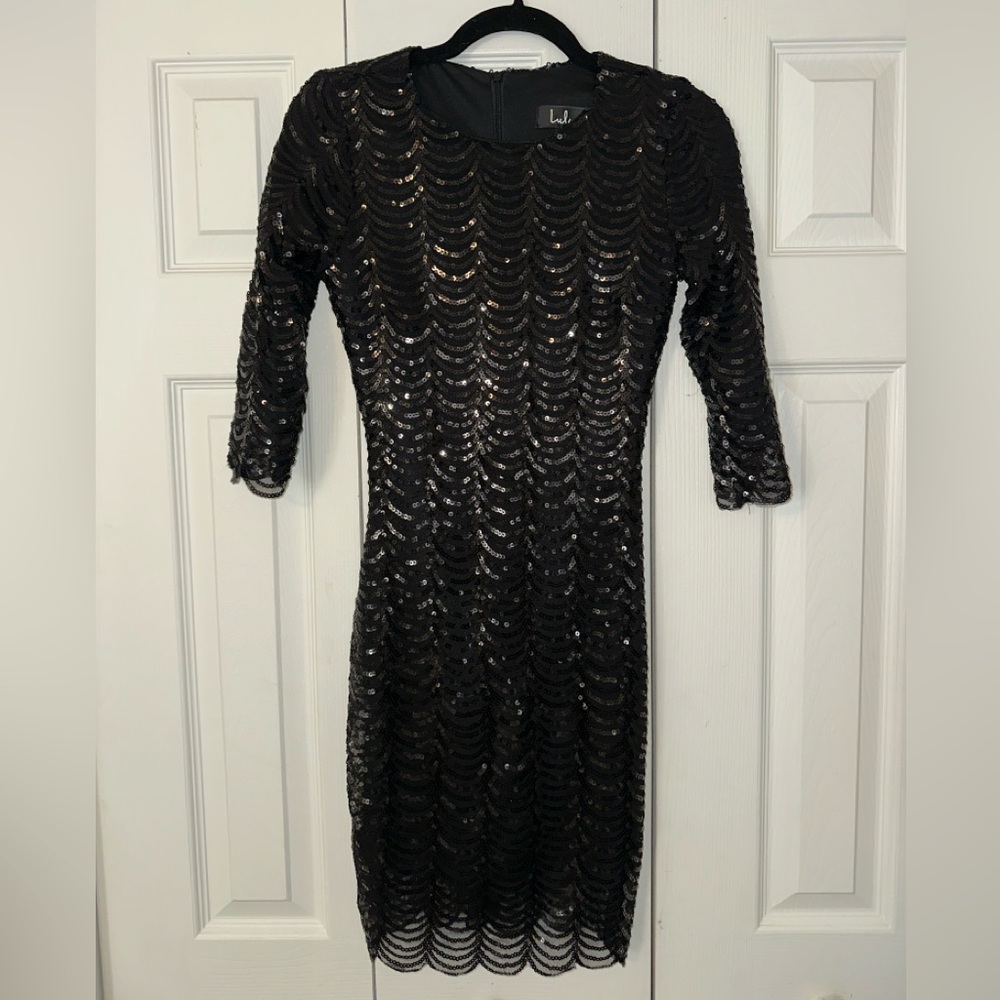 Long Sleeve Black Sequin Dress